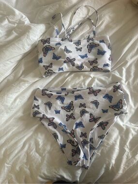 Amazon White Butterfly Print High Waisted Bikini Set